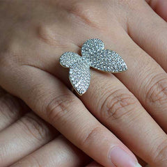 Diamond Flutter Silver Butterfly Ring