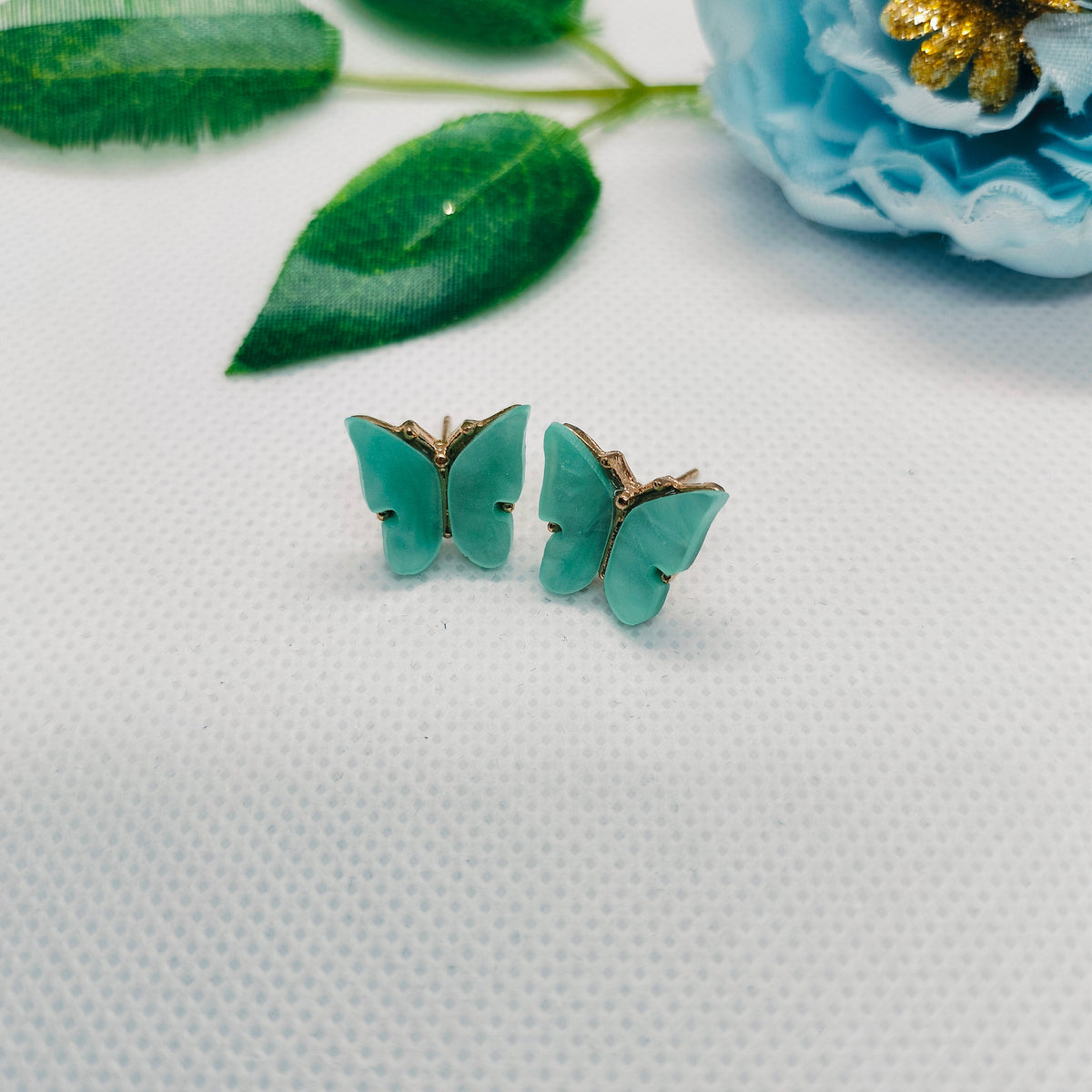 Aqua Flutter Butterfly Stud Earrings