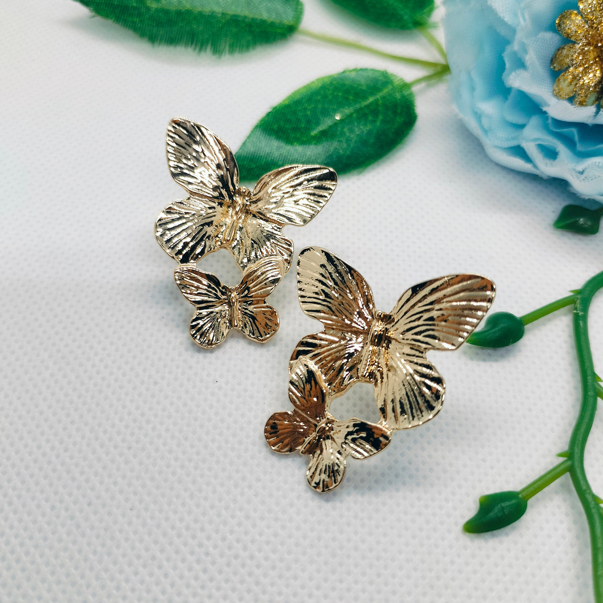 Golden Glimmer Butterfly Earrings